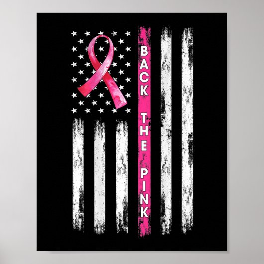 Achterkant roze lint Amerikaanse vlag borstkanker  Poster (Voorkant)