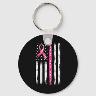 Achterkant roze lint Amerikaanse vlag borstkanker Sleutelhanger
