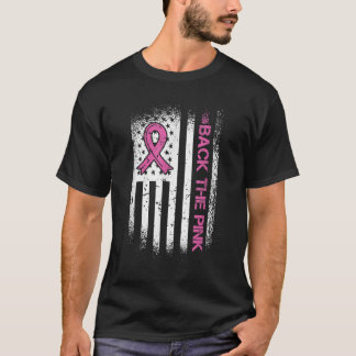 Achterkant roze lint Amerikaanse vlag borstkanker  T-shirt