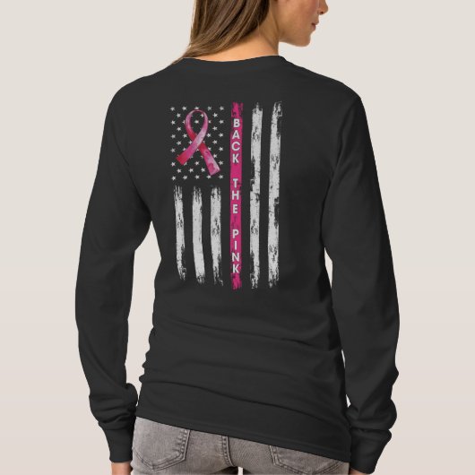 Achterkant roze lint Amerikaanse vlag borstkanker T-shirt (Achterkant)