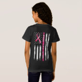 Achterkant roze lint Amerikaanse vlag borstkanker  T-shirt (Achterkant volledig)