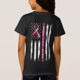 Achterkant roze lint Amerikaanse vlag borstkanker T-shirt