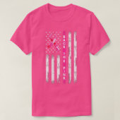 Achterkant roze lint Amerikaanse vlag borstkanker  T-shirt (Design voorkant)
