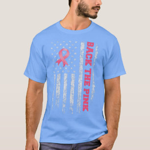 Achterkant roze lint Amerikaanse vlag borstkanker  T-shirt