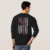 Achterkant roze lint Amerikaanse vlag borstkanker  T-shirt (Achterkant volledig)