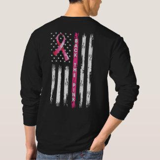 Achterkant roze lint Amerikaanse vlag borstkanker T-shirt