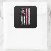 Achterkant roze lint Amerikaanse vlag borstkanker  Vierkante Sticker (Tas)