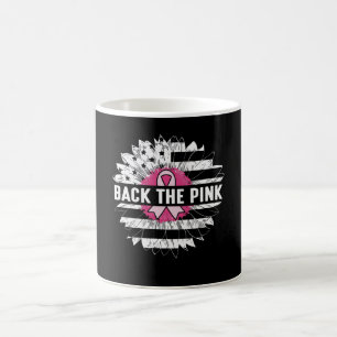 Achterkant roze zonnebloem Borstkanker Koffiemok