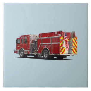 Achterkant van brandweerauto met Amerikaanse vlag Tegeltje