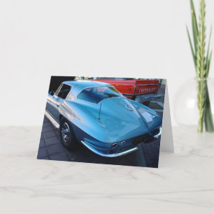 Achterkant van een Classic Sky Blue Chevy Stingray Kaart