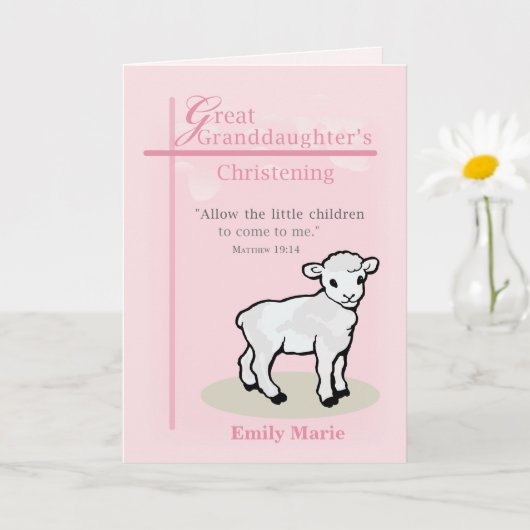 Achterkleindochter Doop Lam Kruis Roze Kaart (Kleine Plant)