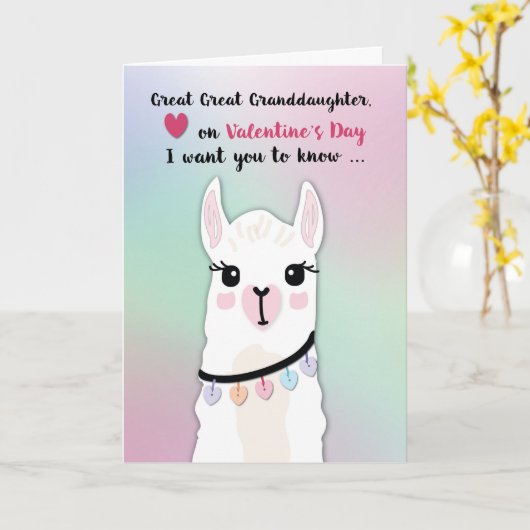 Achterkleindochter Llama Valentijnsdag Kaart (Gele Bloem)