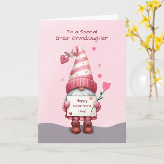 achterkleindochter Valentijnsdag Gnome Kaart (Gele Bloem)