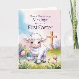 Achterkleinkind Baby's eerste Pasen Religieus Lamm Kaart