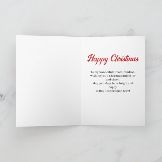 achterkleinzoon Schattige Baby Penguin Feestdagen Kaart (Binnen)