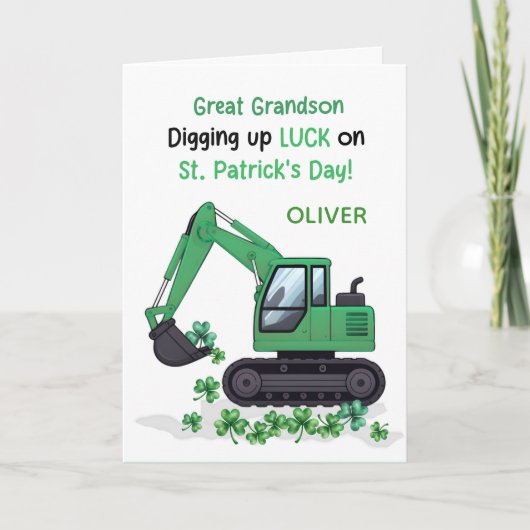 Achterkleinzoon St Patricks Day Bouwtruck Kaart (Voorkant)