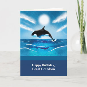Achterkleinzoon verjaardag met orka in de oceaan kaart