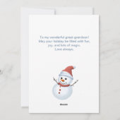 achterkleinzoon Vrolijk Kerstmis Sneeuwman Flat Feestdagenkaart (Achterkant)