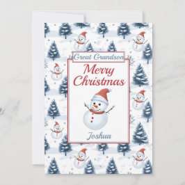 achterkleinzoon Vrolijk Kerstmis Sneeuwman Flat Feestdagenkaart