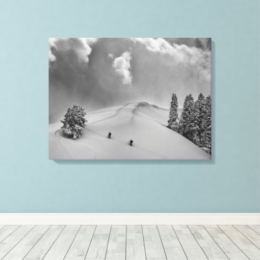 Achterlandskisklimmers in vers poeder canvas afdruk (Insitu (Houten vloer))