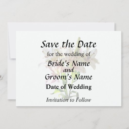 Achterlicht Bleek Roze Lelies Save The Date (Voorkant)