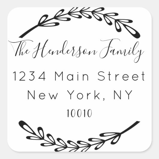 Achternaam aangepast script retouradres vierkante sticker (Voorkant)