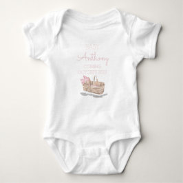 Achternaam Aankondiging Baby Basket Pink Custom Romper