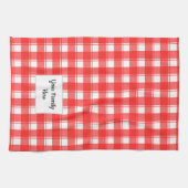 Achternaam Bewerkbaar Rood Wit Retro Schotse Ruit Theedoek (Horizontaal)