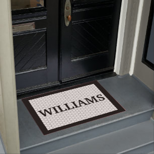 Achternaam Black en White Tegel Design Custom Deurmat