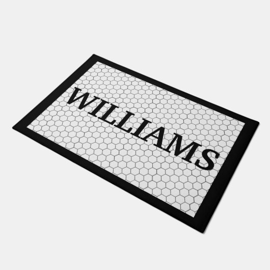 Achternaam Black en White Tegel Design Custom Deurmat (Schuin)