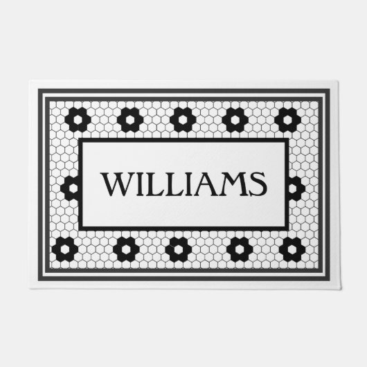 Achternaam Black en White Tegel Design Custom Deurmat (Voorkant)