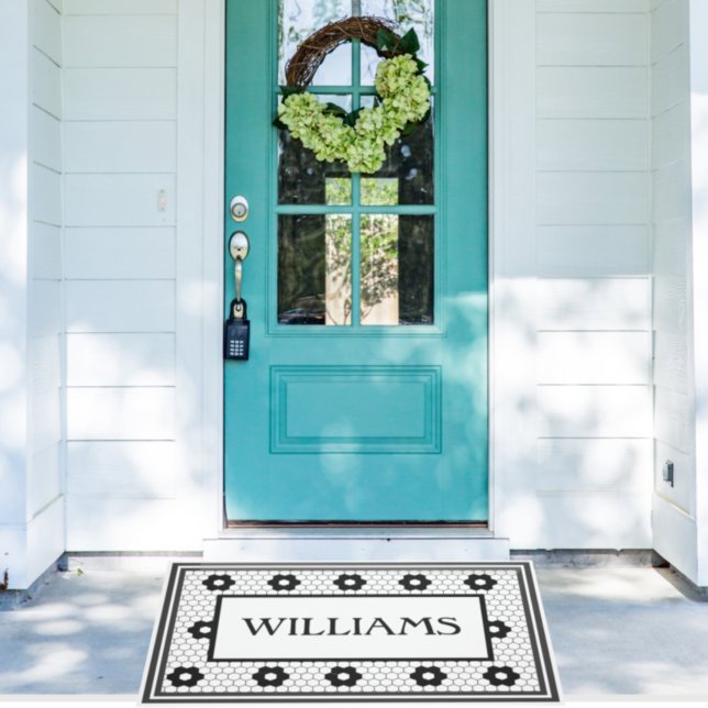 Achternaam Black en White Tegel Design Custom Deurmat (Creator heeft geüpload)