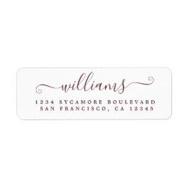 Achternaam Burgundy Script Return-adres Etiket