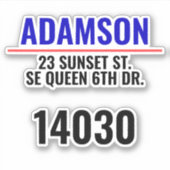 Achternaam en adres - Aangepaste postvaknummers Sticker (Voorkant)