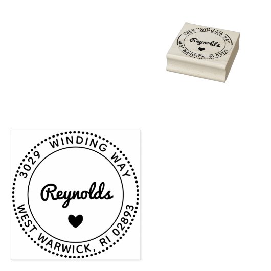 Achternaam en adres van het hart bevestigen rubberstempel (Gestempeld)
