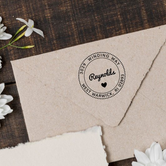 Achternaam en adres van het hart bevestigen rubberstempel