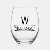 Achternaam en Monogram Initiaal Gepersonaliseerd Wijnglas Zonder Voet (Voorkant)