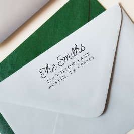 Achternaam en retouradres van scriptfamilie  zelfinktende stempel