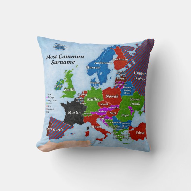 Achternaam Europe Map Pillow Kussen (Voorkant)