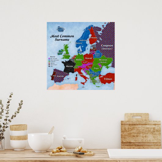 Achternaam Europe Map Poster (Keuken)