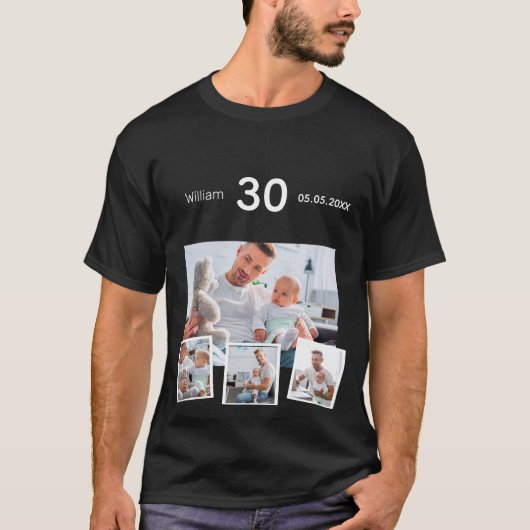 Achternaam geboortedatum foto collage t-shirt (Voorkant)