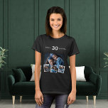 Achternaam geboortedatum foto collage t-shirt<br><div class="desc">Maak je eigen unieke fotocollage. Gebruik vier,  vier van je favoriete foto's. Pas een naam,  leeftijd en datum aan en voeg deze toe. Witte tekst. Perfect als een verjaardag,  Kerstmis of Moederdag cadeau.</div>
