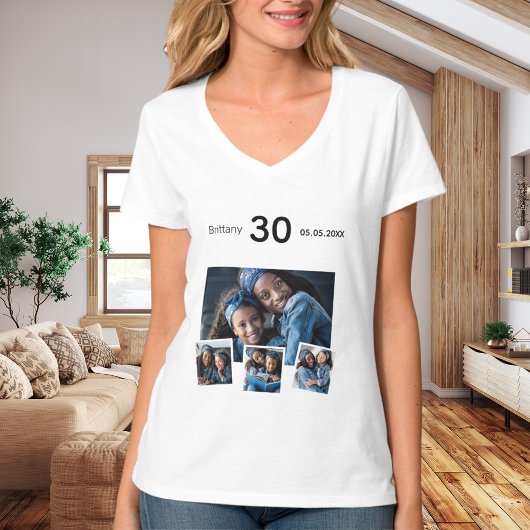Achternaam geboortedatum foto collage t-shirt