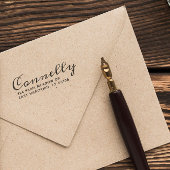 Achternaam in script en adres zelfinktende stempel