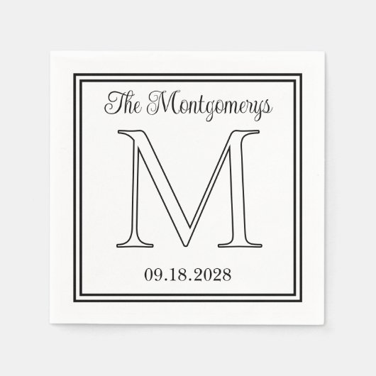 Achternaam Initiaal en trouwdatum Dubbele grens Servet (Voorkant)