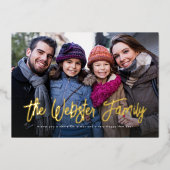 Achternaam kerst één foto rood folie feestdagenkaart (Voorkant)