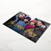 Achternaam kerst één foto rood folie feestdagenkaart (Gedraaid)