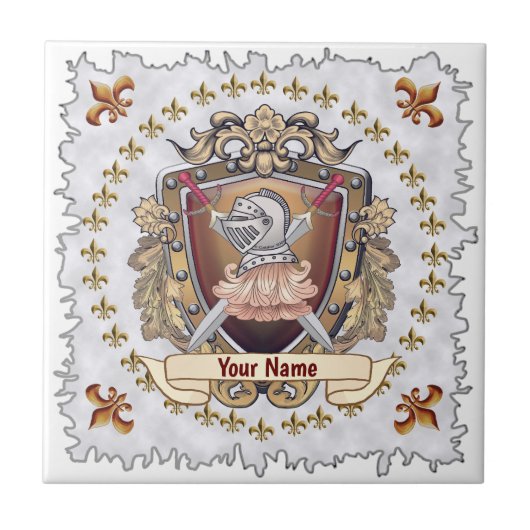 Achternaam Knight Shield Tegeltje (Voorkant)