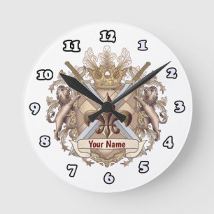 Achternaam Lion Griffin Shield Ronde Klok