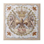 Achternaam Lion Griffin Shield Tegeltje (Voorkant)